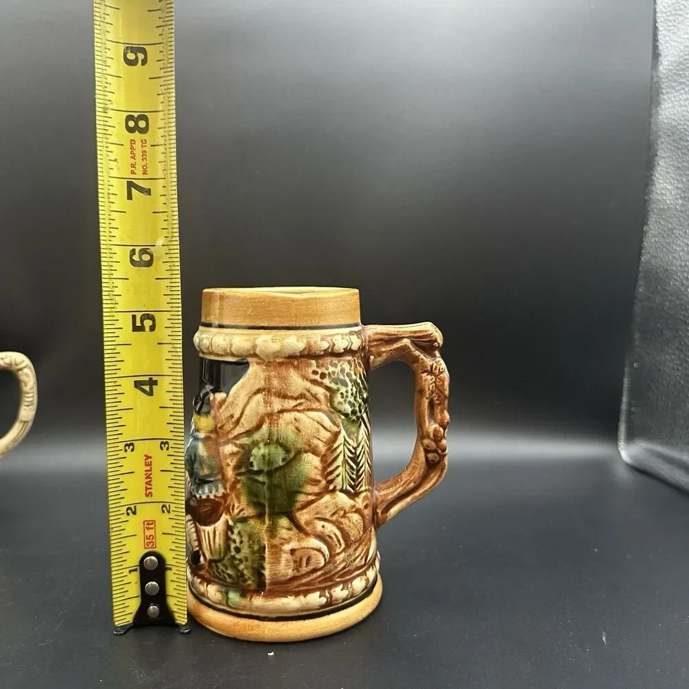 Vintage Mini Beer Steins Set of 3 Bavarian Tavern Monks Relief Ceramic Barware